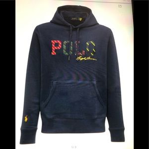 POLO RALPH LAUREN Boston common logo cotton blend hoodie in navy